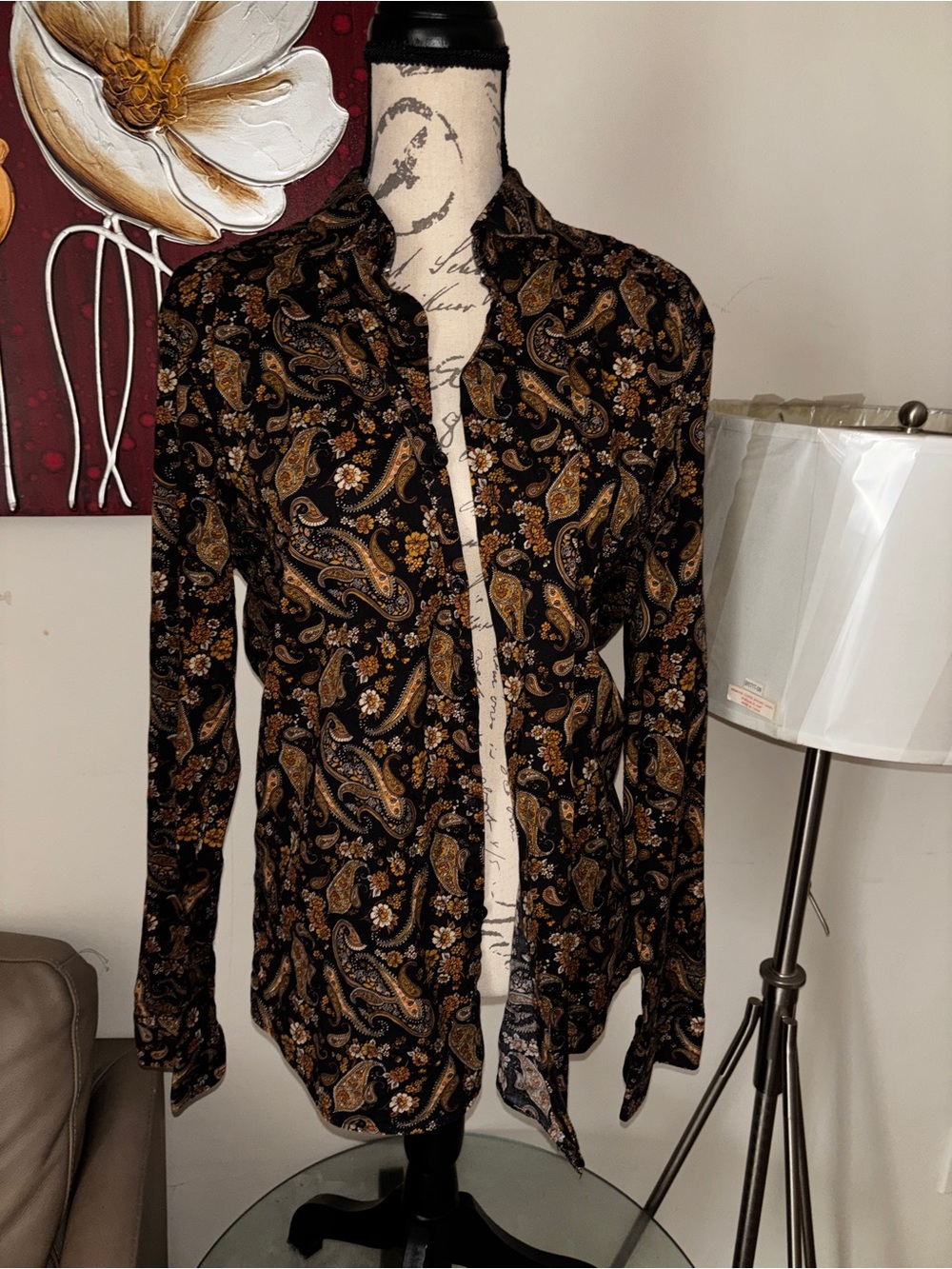 Men's Black Paisley Lightweight Shirt Jacket with Tan Accents